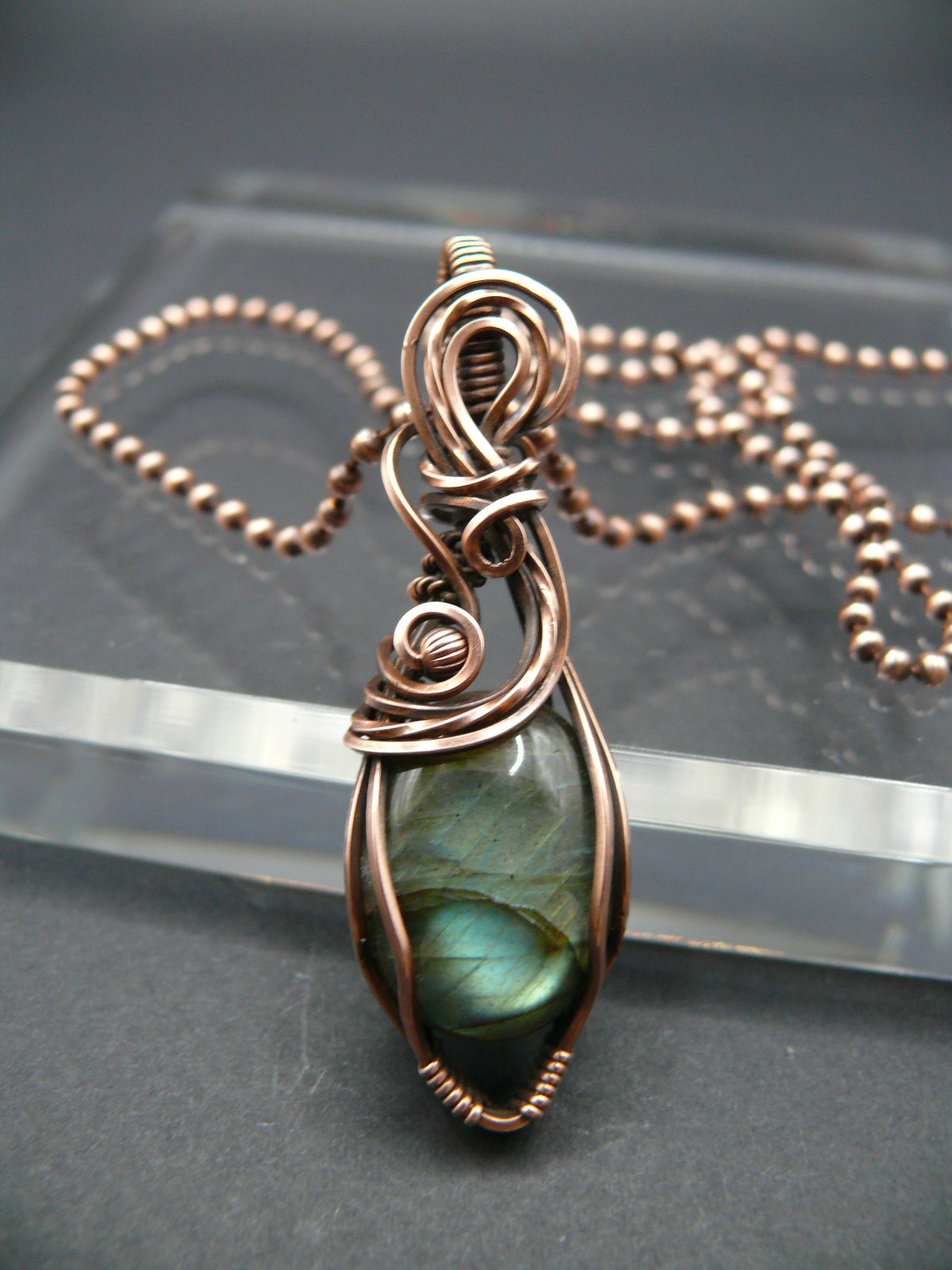 Copper wire wrapped labradorite pendant