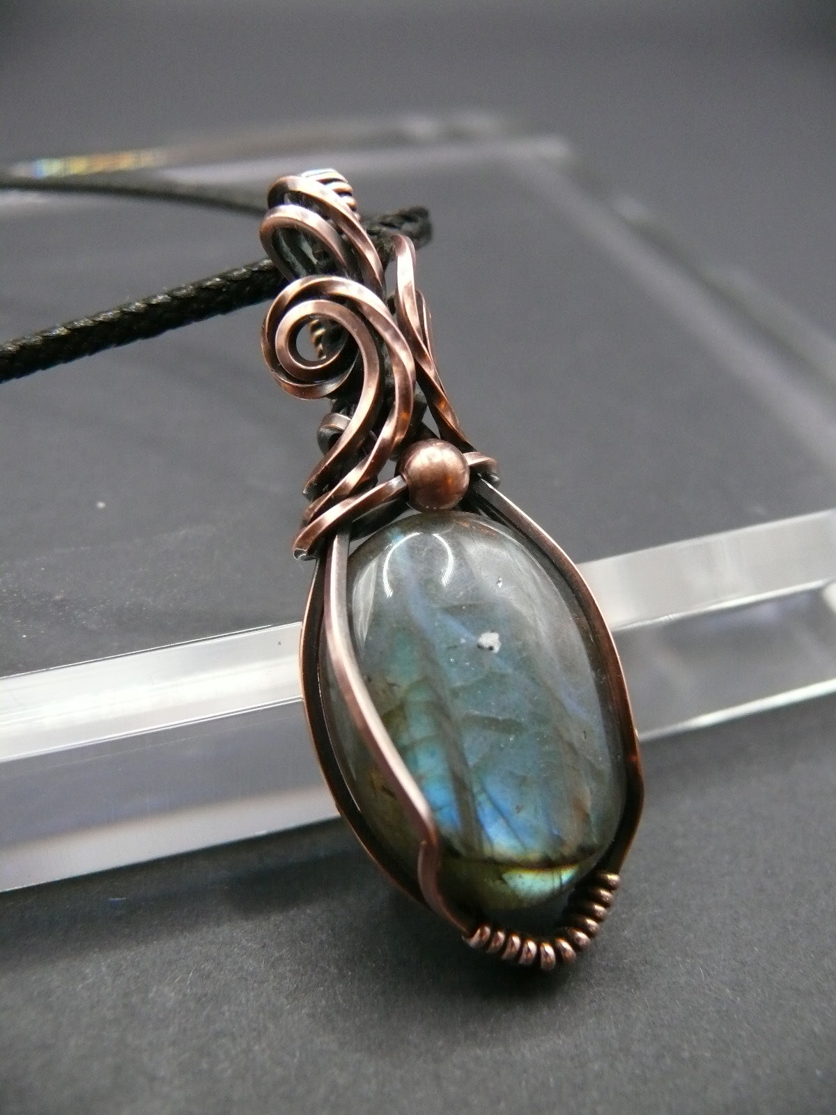 Wire wrapped mini labradorite pendant necklace