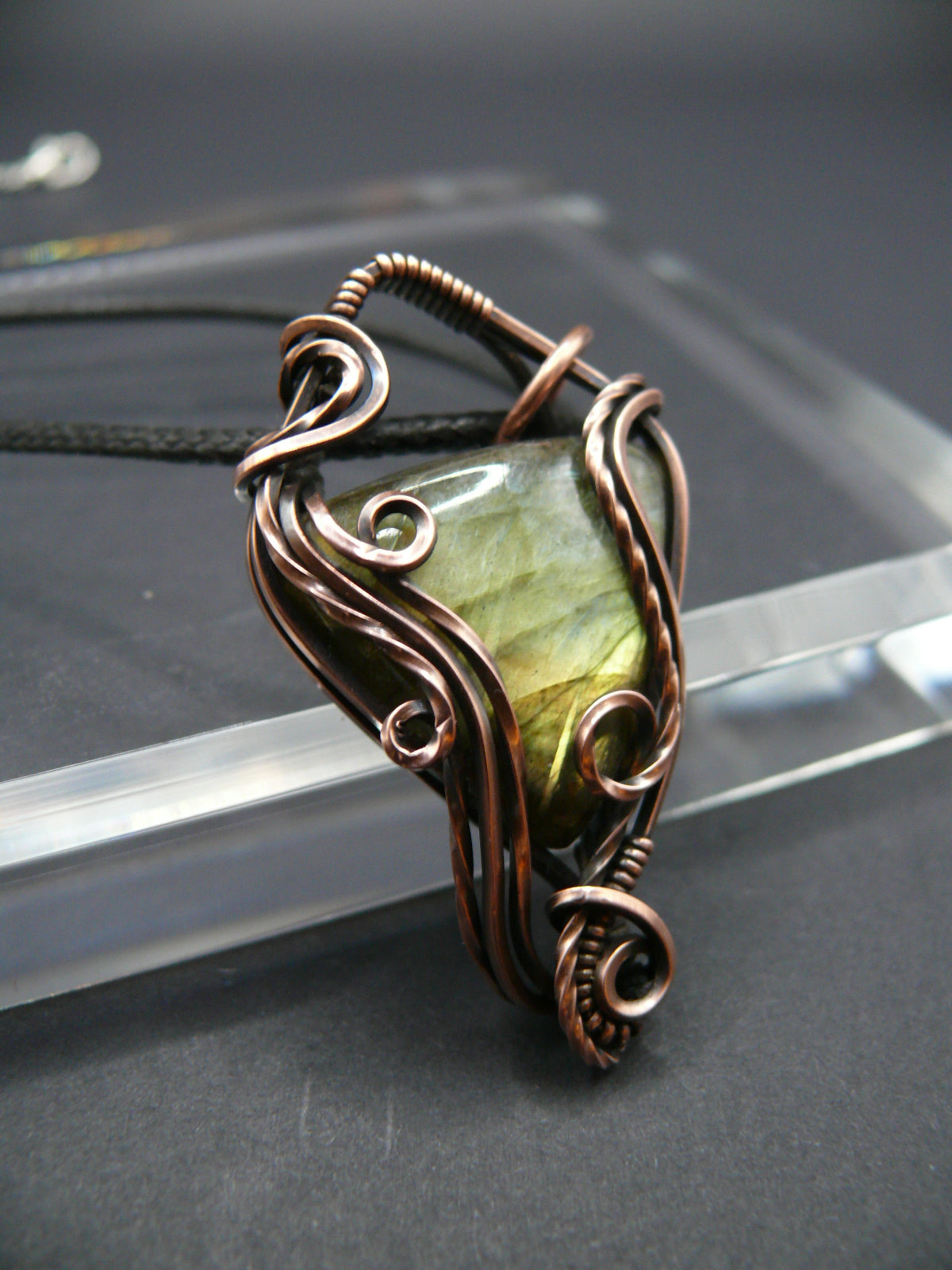 Artisan labradorite crystal copper pendant necklace