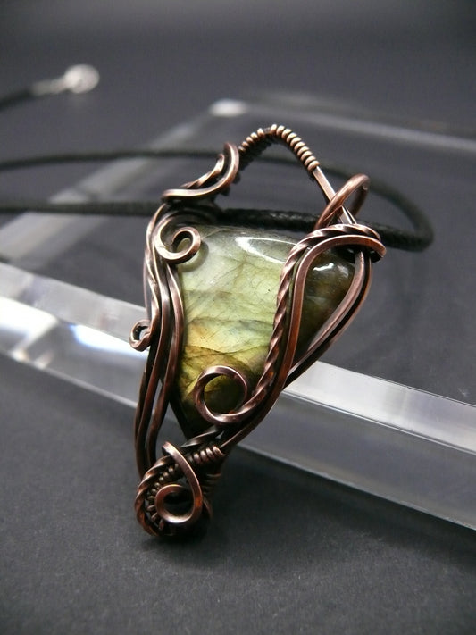 Artisan labradorite crystal copper pendant necklace