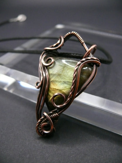 Artisan labradorite crystal copper pendant necklace