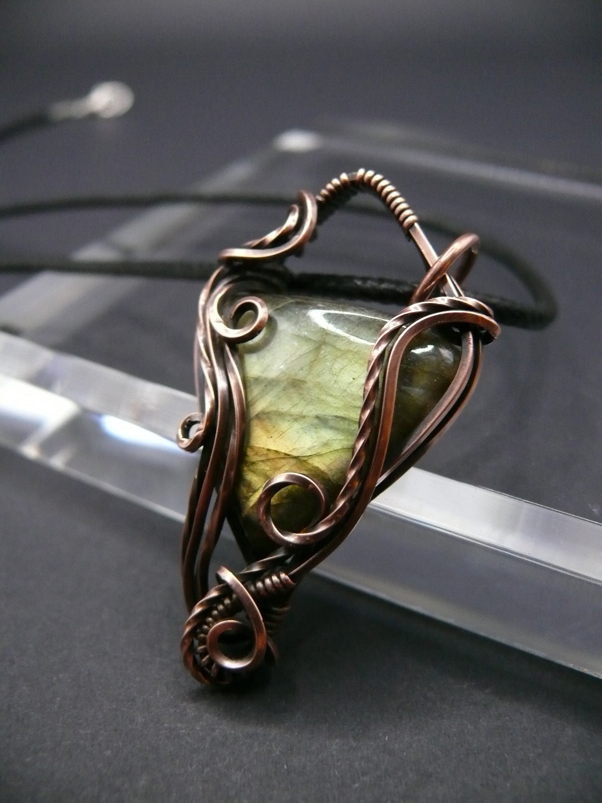 Artisan labradorite crystal copper pendant necklace