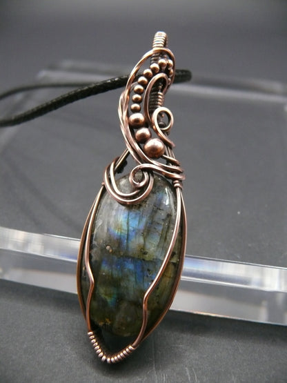 Antiqued copper wire wrapped Labradorite gemstone talisman