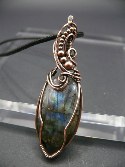 Antiqued copper wire wrapped Labradorite gemstone talisman