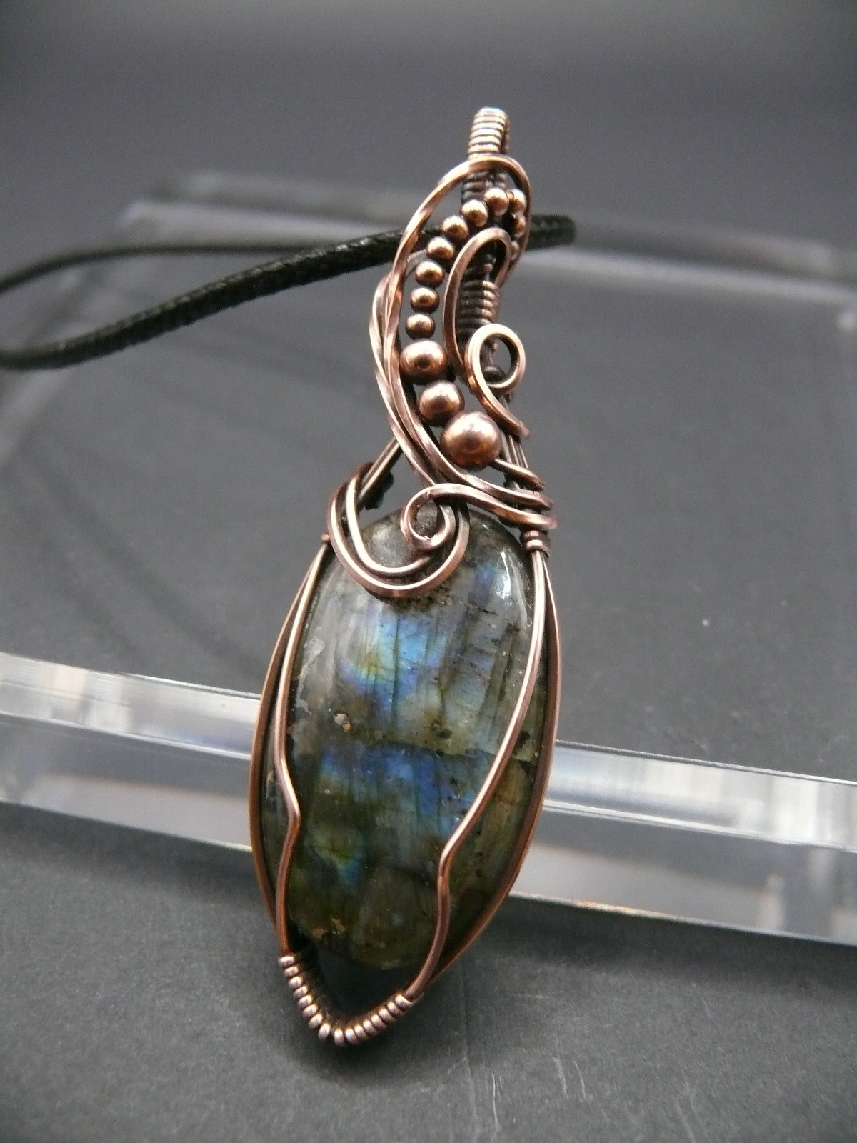 Antiqued copper wire wrapped Labradorite gemstone talisman