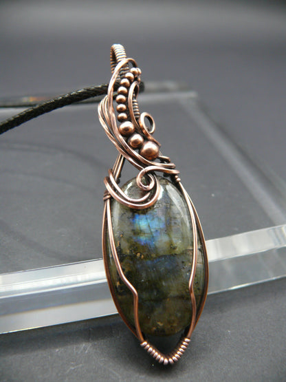 Antiqued copper wire wrapped Labradorite gemstone talisman