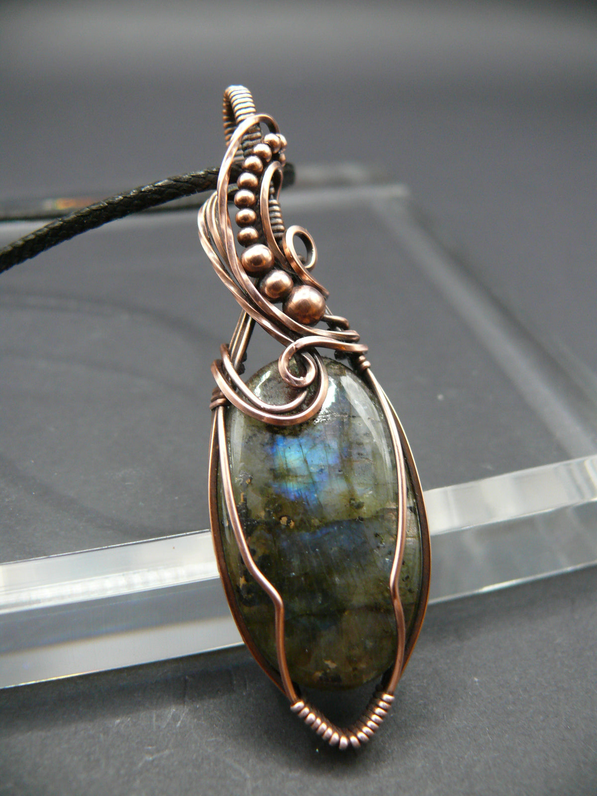 Antiqued copper wire wrapped Labradorite gemstone talisman