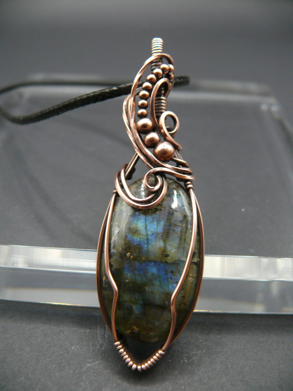 Antiqued copper wire wrapped Labradorite gemstone talisman