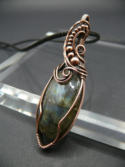 Antiqued copper wire wrapped Labradorite gemstone talisman