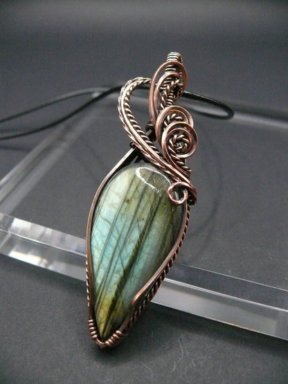 Wire wrapped large Labradorite gemstone pendant