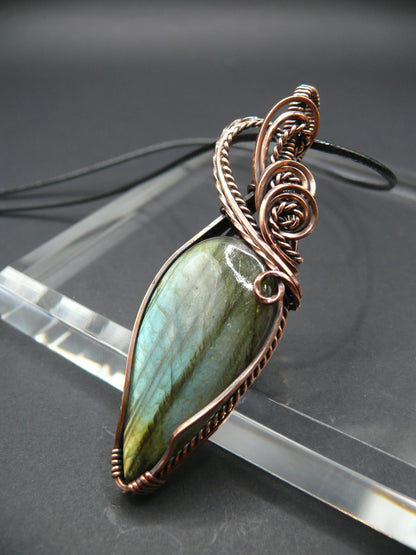 Wire wrapped large Labradorite gemstone pendant