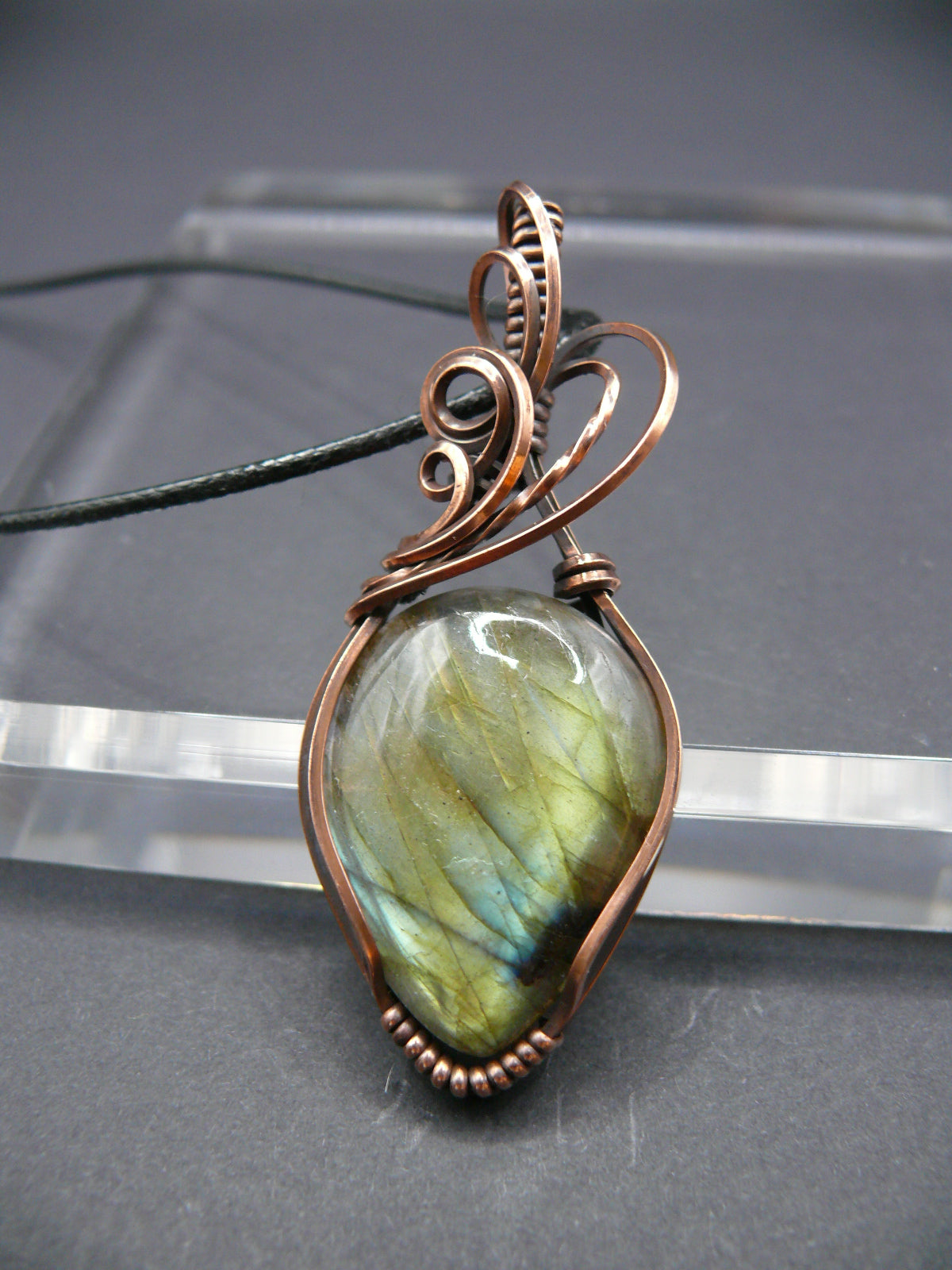 Boho style teardrop labradorite gemstone talisman