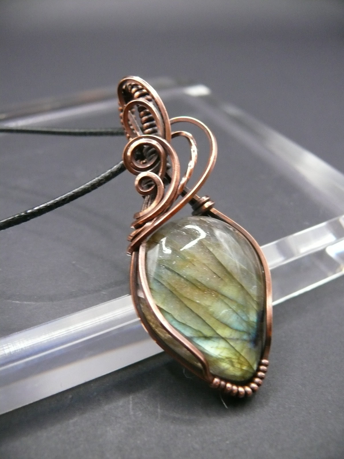 Boho style teardrop labradorite gemstone talisman