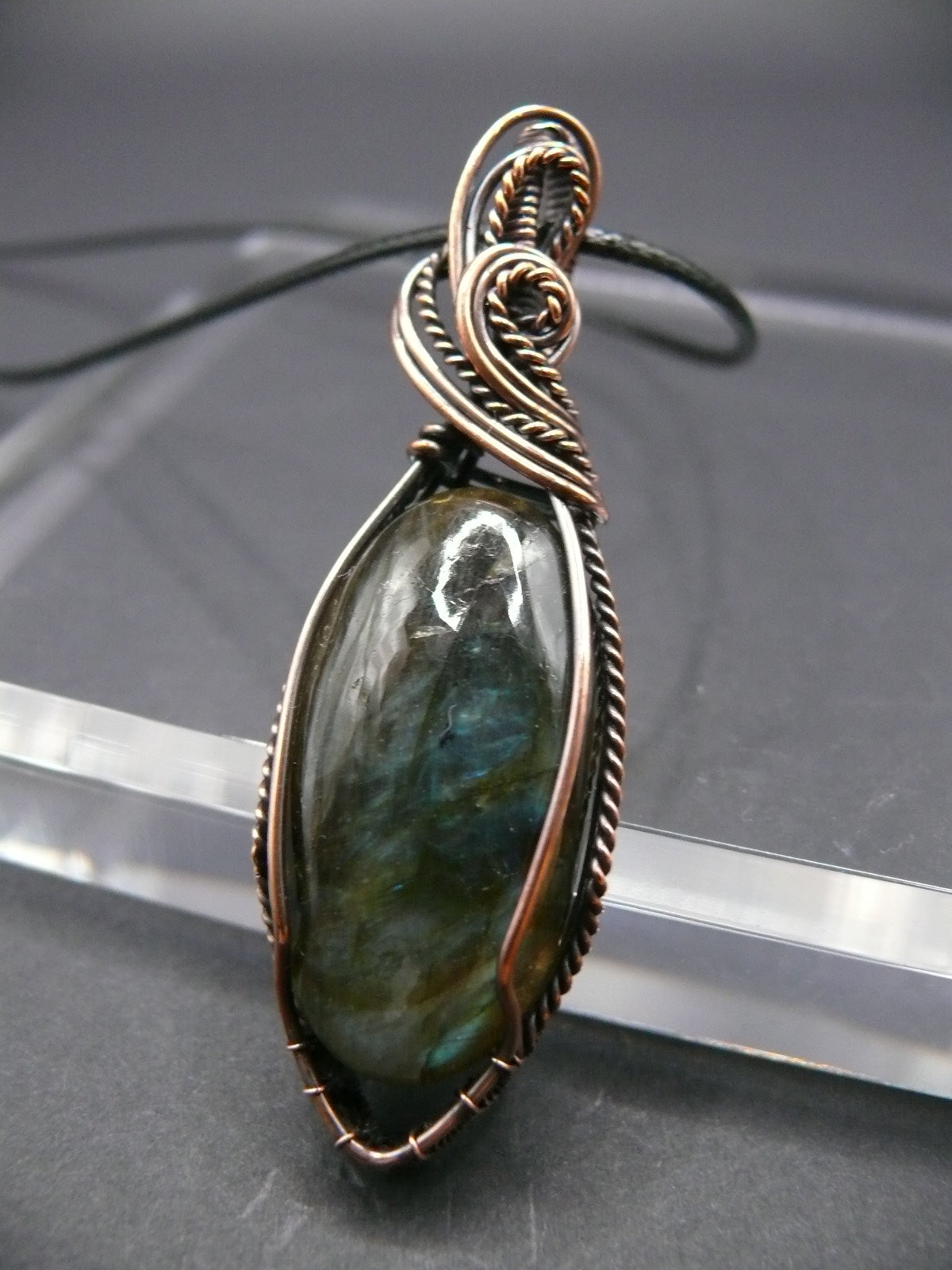 Antiqued copper wire-wrapped Labradorite pendant