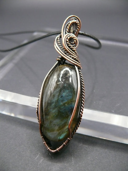 Antiqued copper wire-wrapped Labradorite pendant