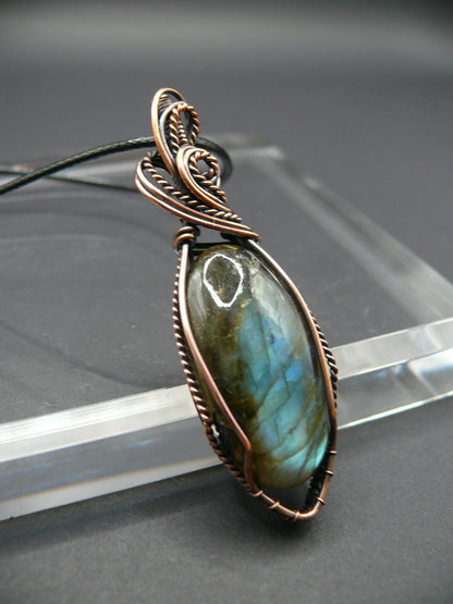 Antiqued copper wire-wrapped Labradorite pendant