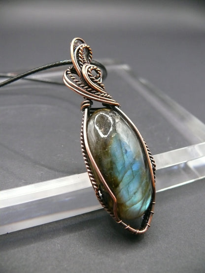 Antiqued copper wire-wrapped Labradorite pendant