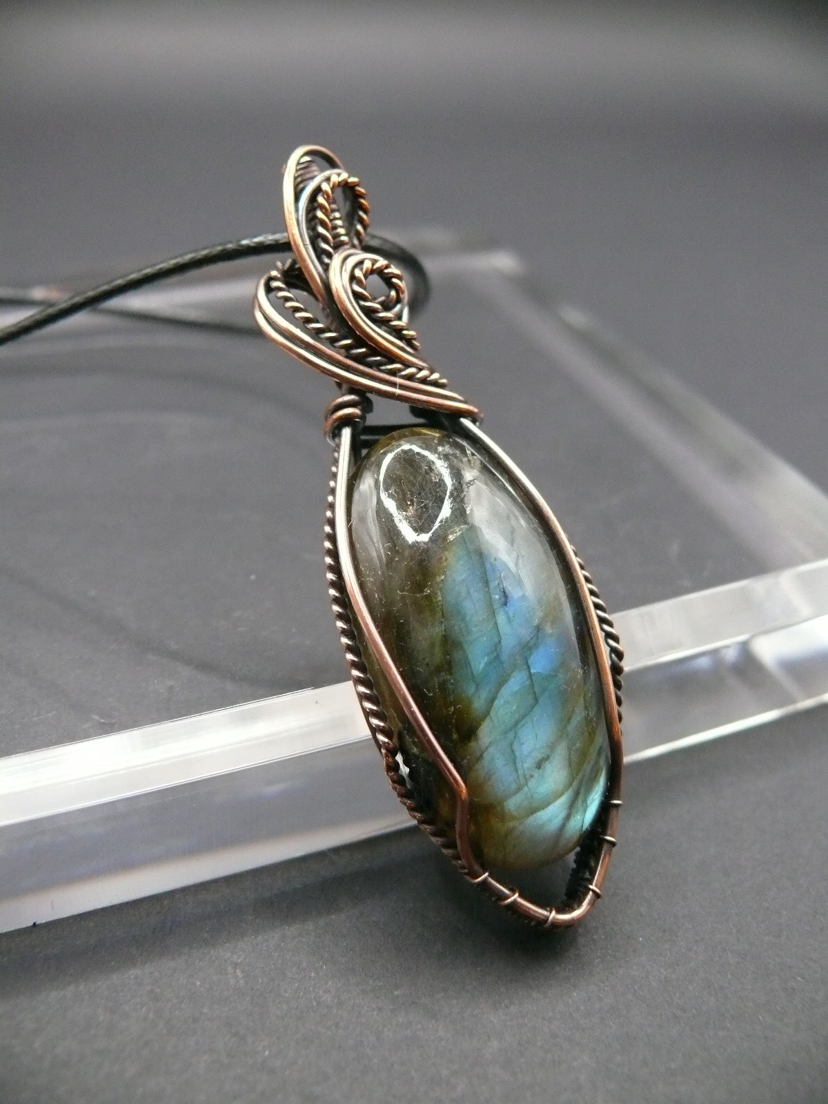 Antiqued copper wire-wrapped Labradorite pendant