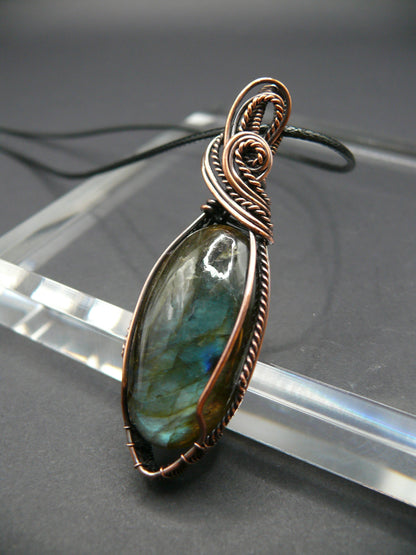 Antiqued copper wire-wrapped Labradorite pendant