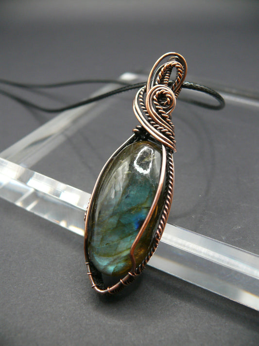 Antiqued copper wire-wrapped Labradorite pendant