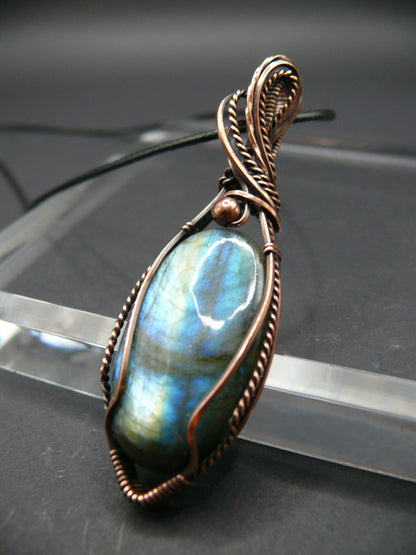 Handcrafted labradorite pendant necklace in antiqued copper