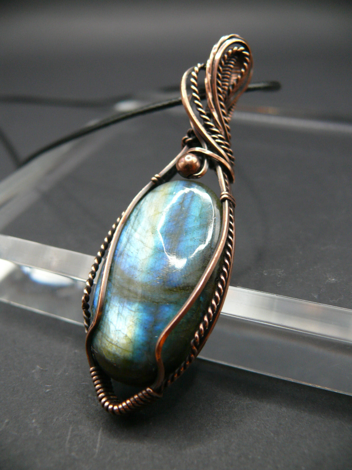 Handcrafted labradorite pendant necklace in antiqued copper