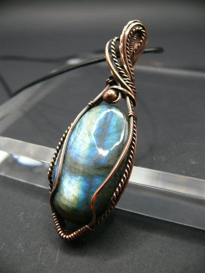 Handcrafted labradorite pendant necklace in antiqued copper