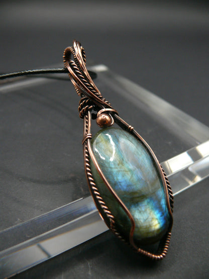 Handcrafted labradorite pendant necklace in antiqued copper