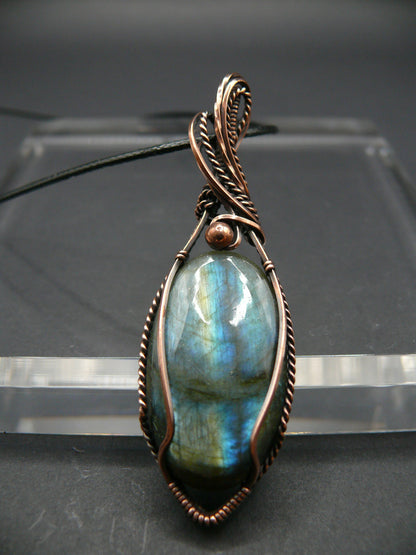 Handcrafted labradorite pendant necklace in antiqued copper