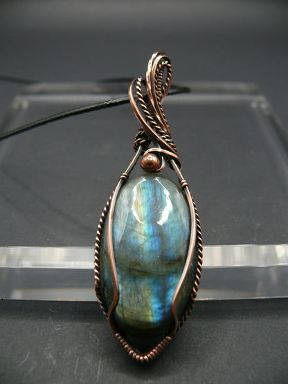 Handcrafted labradorite pendant necklace in antiqued copper