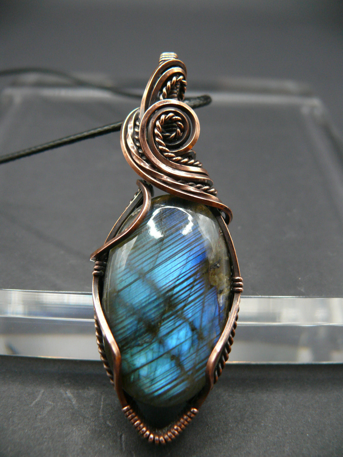 Labradorite pendant in artisan copper wrapping