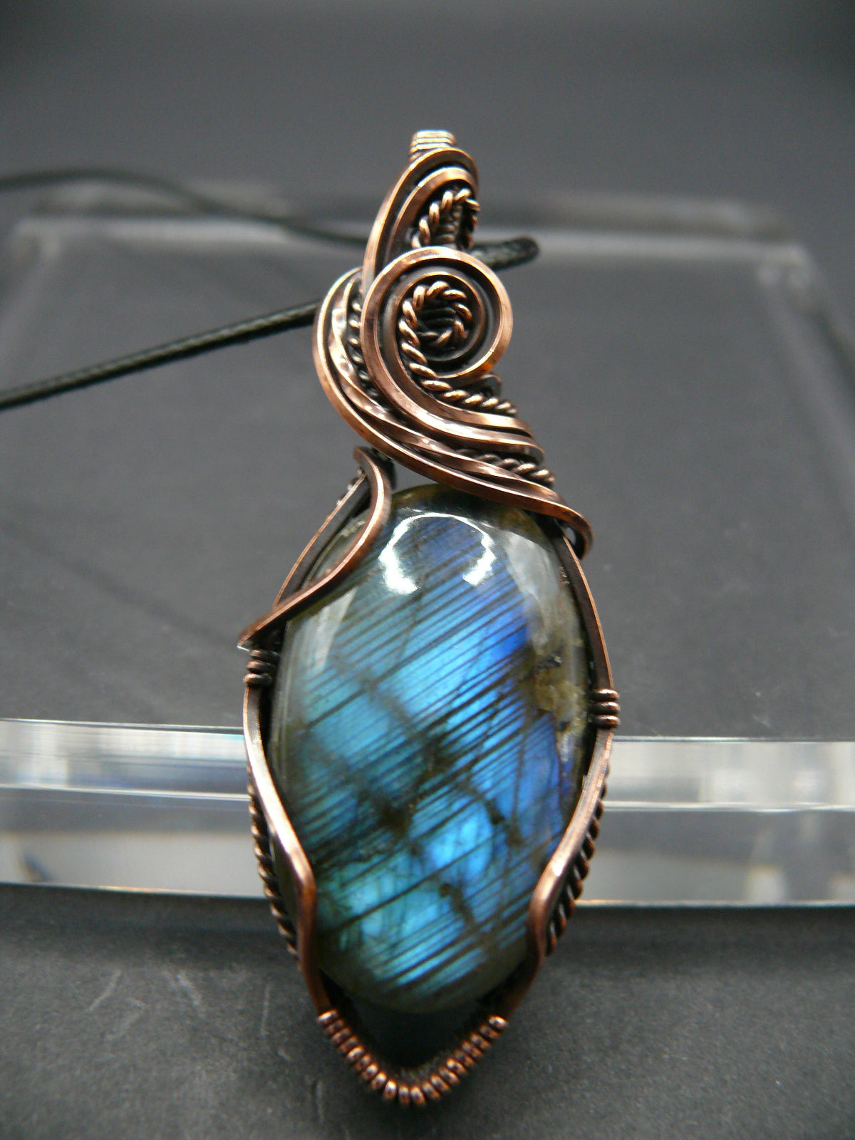 Labradorite pendant in artisan copper wrapping