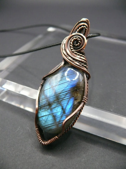 Labradorite pendant in artisan copper wrapping