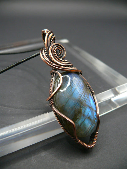 Labradorite pendant in artisan copper wrapping