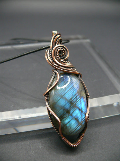 Labradorite pendant in artisan copper wrapping