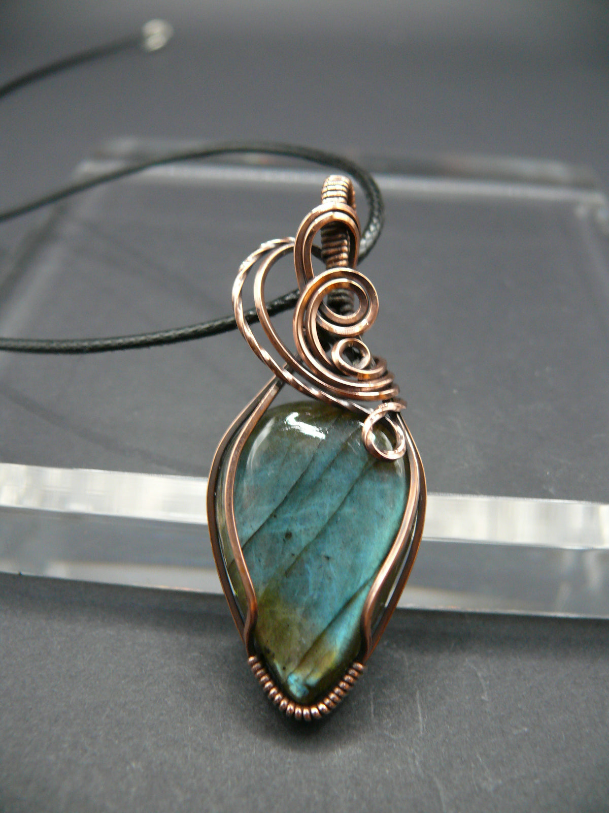 Bohemian style wire wrapped labradorite necklace