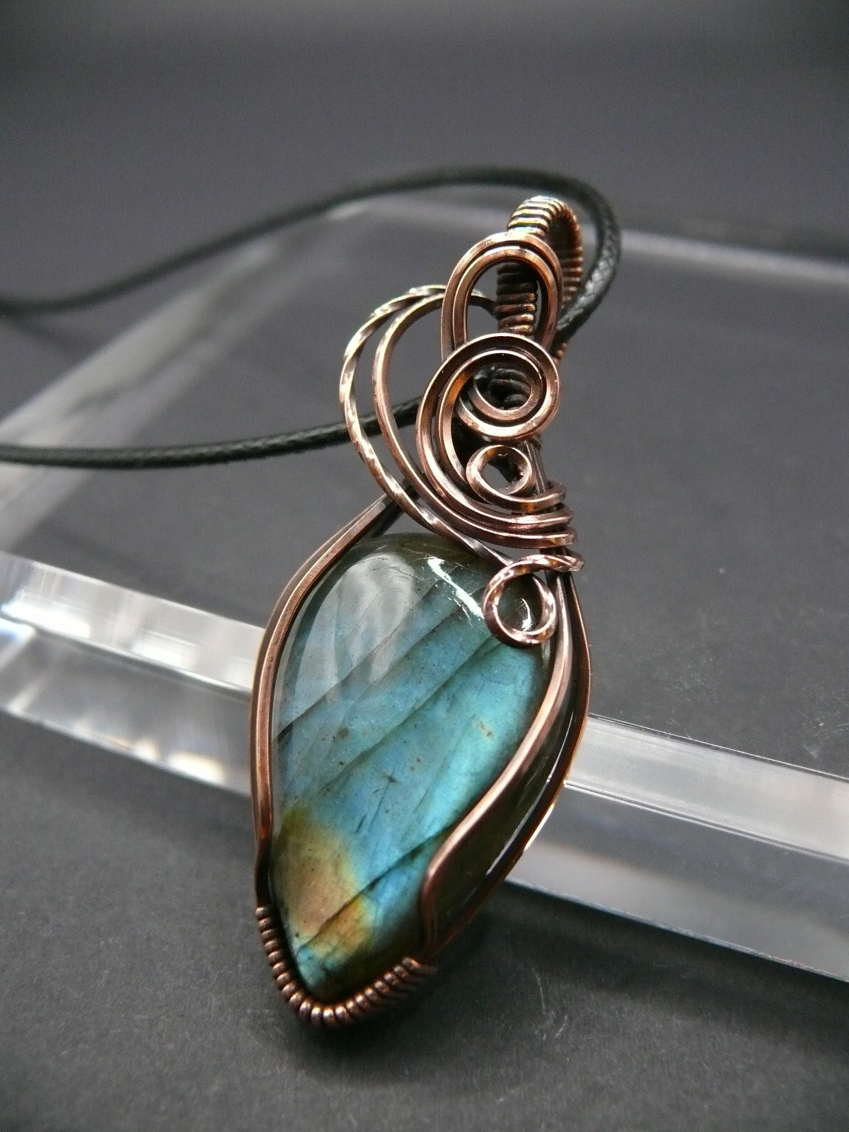 Bohemian style wire wrapped labradorite necklace