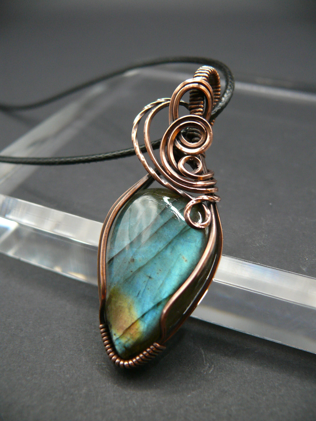 Bohemian style wire wrapped labradorite necklace