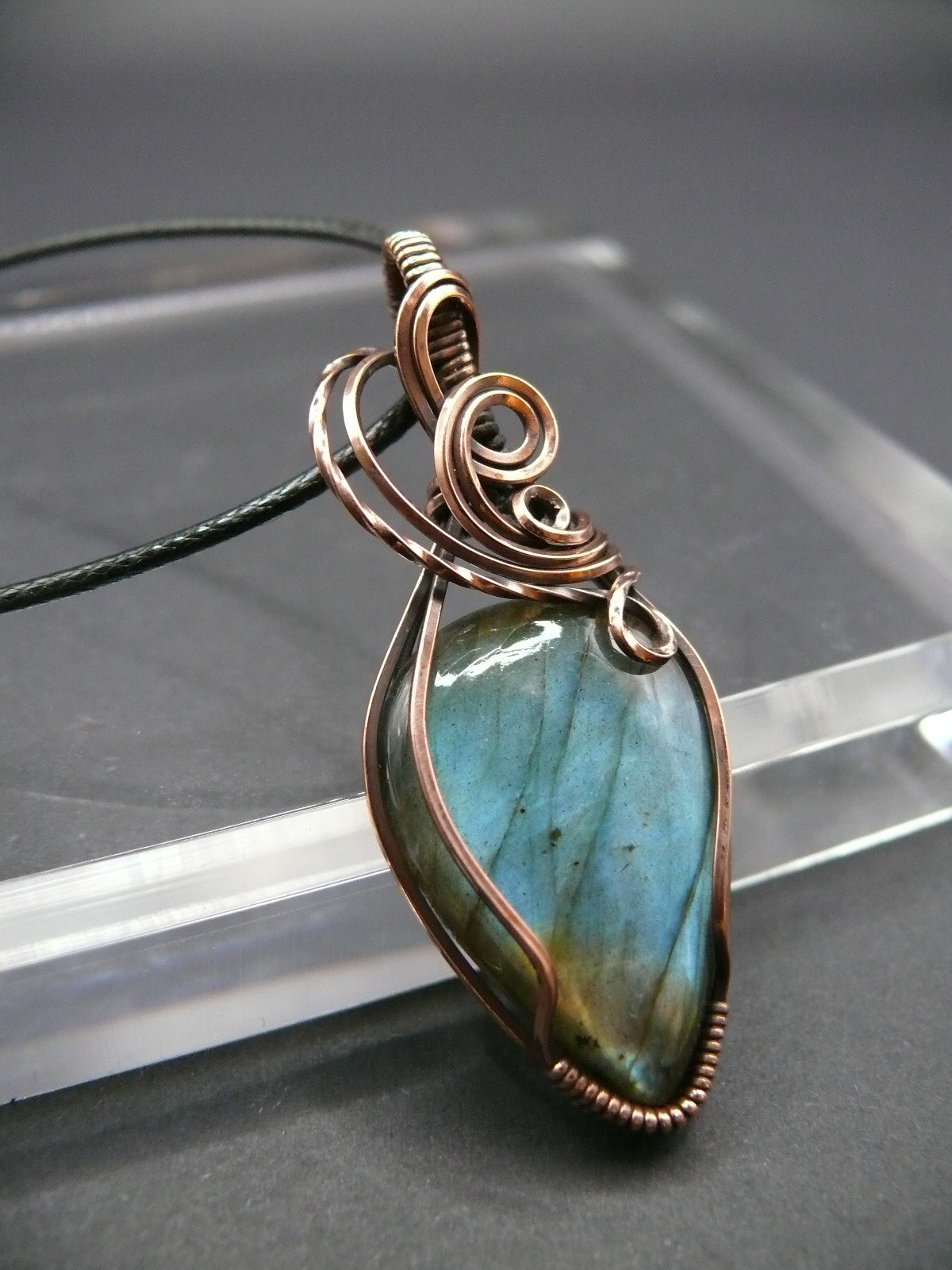 Bohemian style wire wrapped labradorite necklace