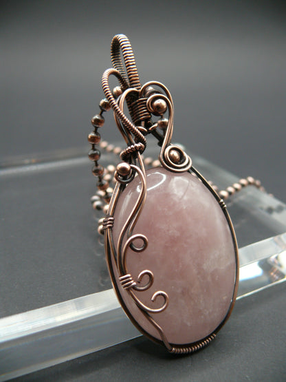 Handmade wire wrapped rose quartz gemstone statement pendant