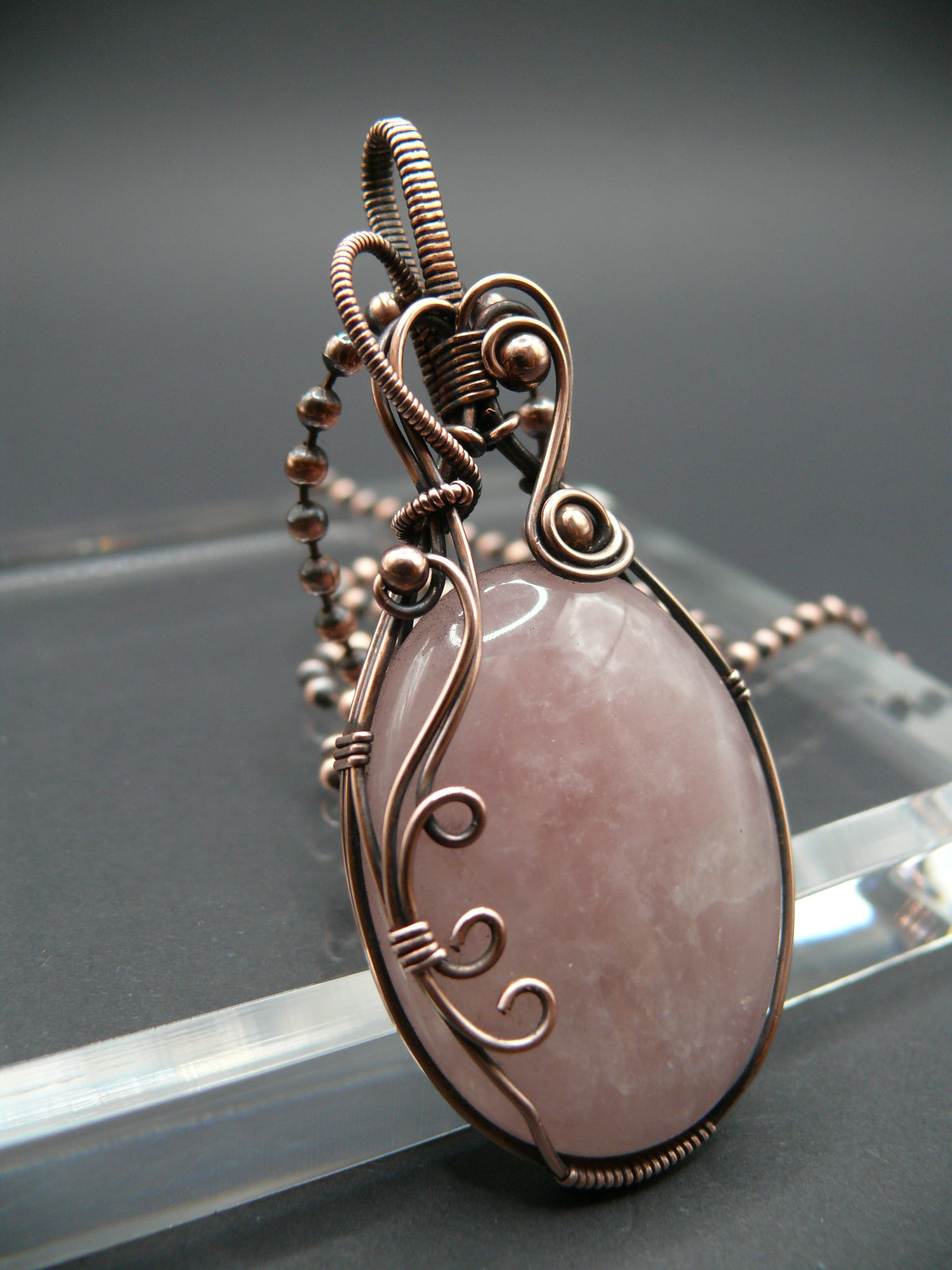 Handmade wire wrapped rose quartz gemstone statement pendant