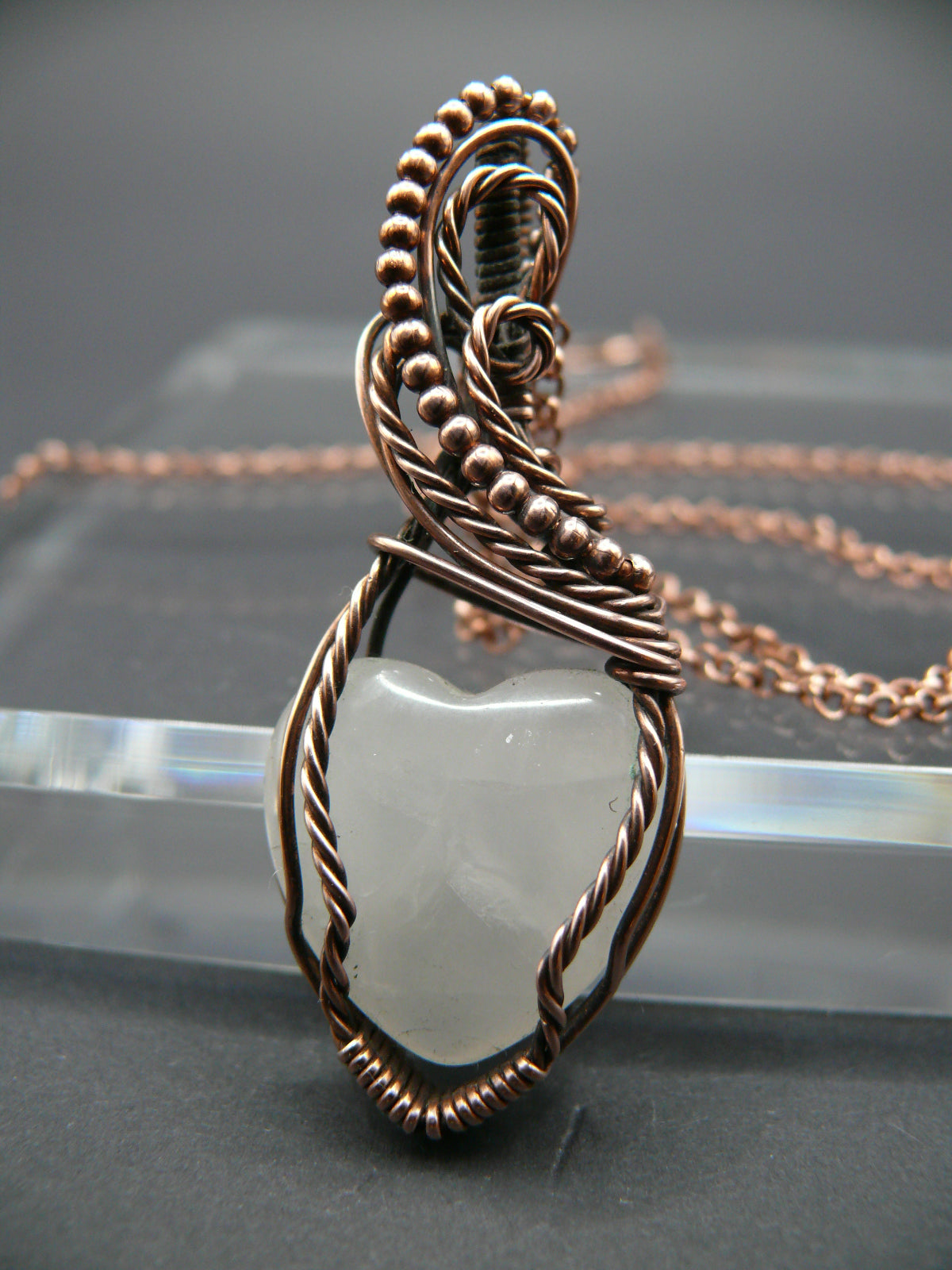 Heart shaped pink rose quartz pendant