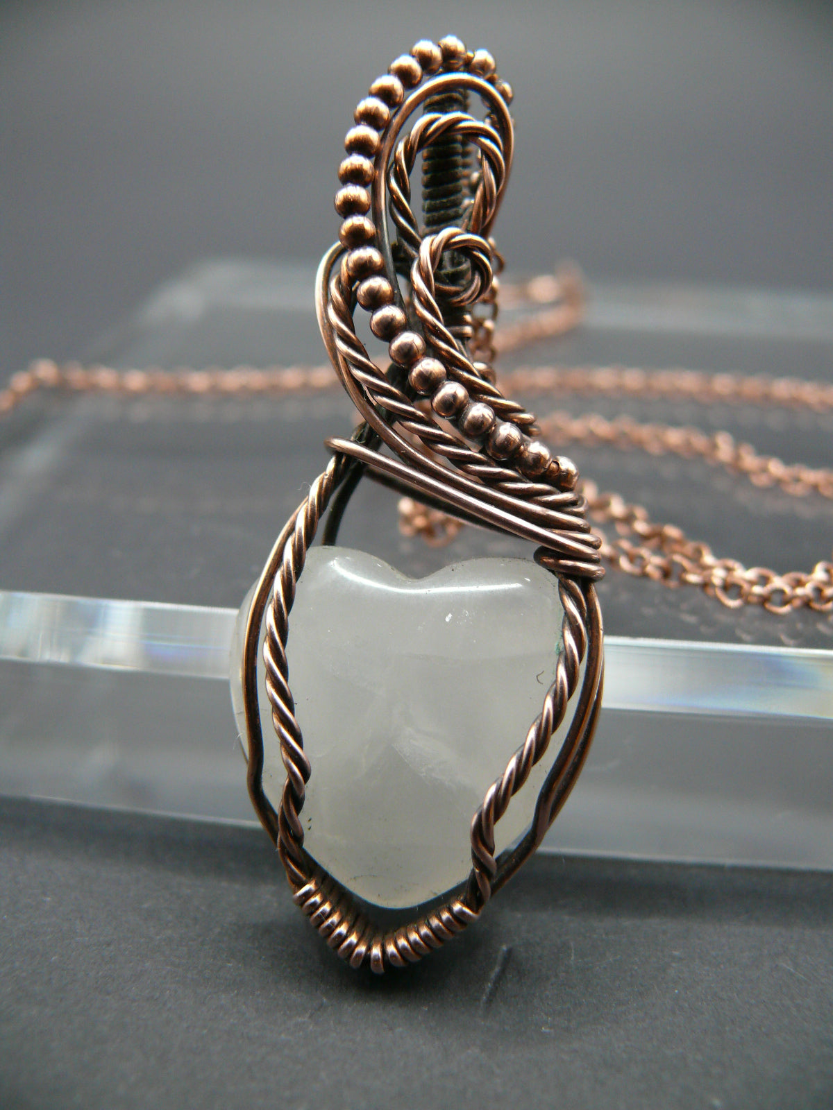 Heart shaped pink rose quartz pendant