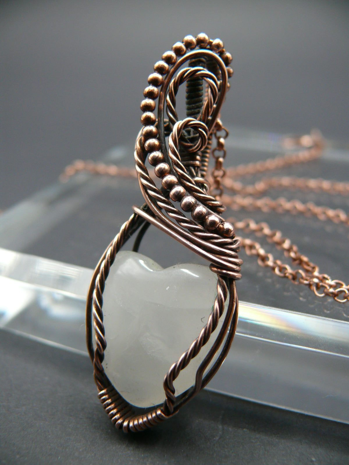 Heart shaped pink rose quartz pendant