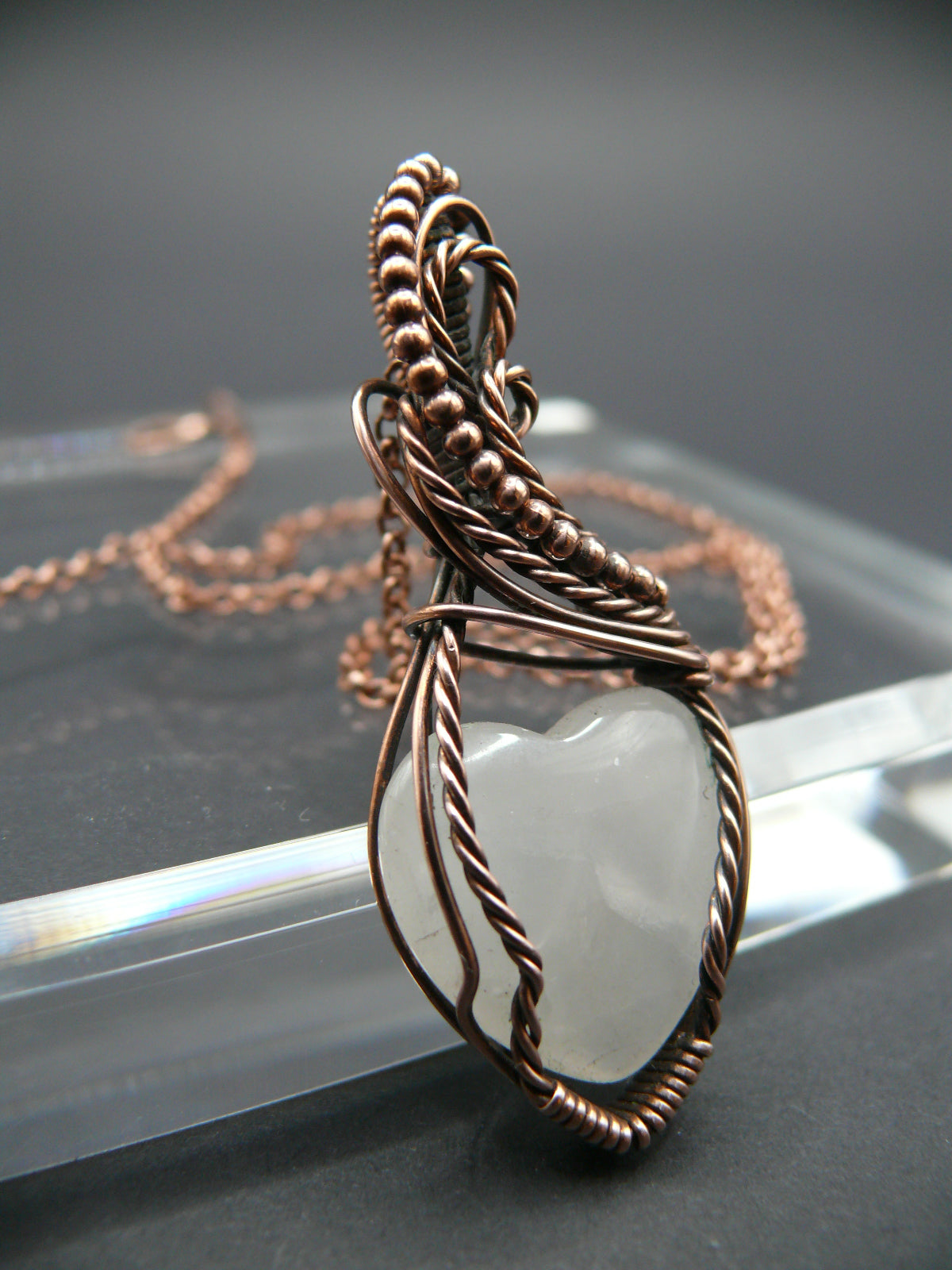 Heart shaped pink rose quartz pendant