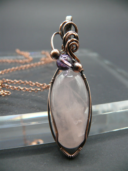 Copper wire wrapped rose quartz and ametrine pendant