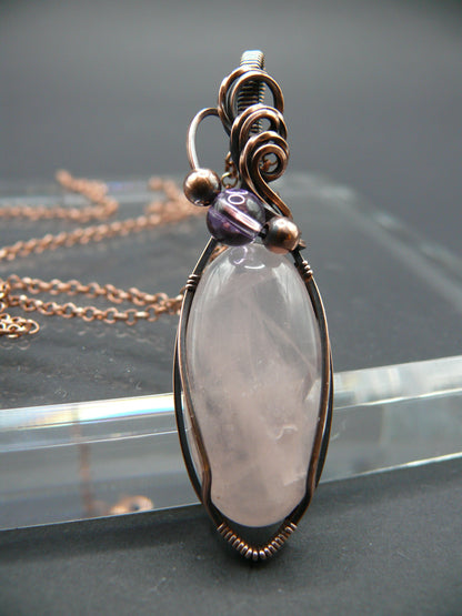 Copper wire wrapped rose quartz and ametrine pendant