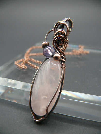 Copper wire wrapped rose quartz and ametrine pendant