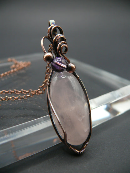 Copper wire wrapped rose quartz and ametrine pendant