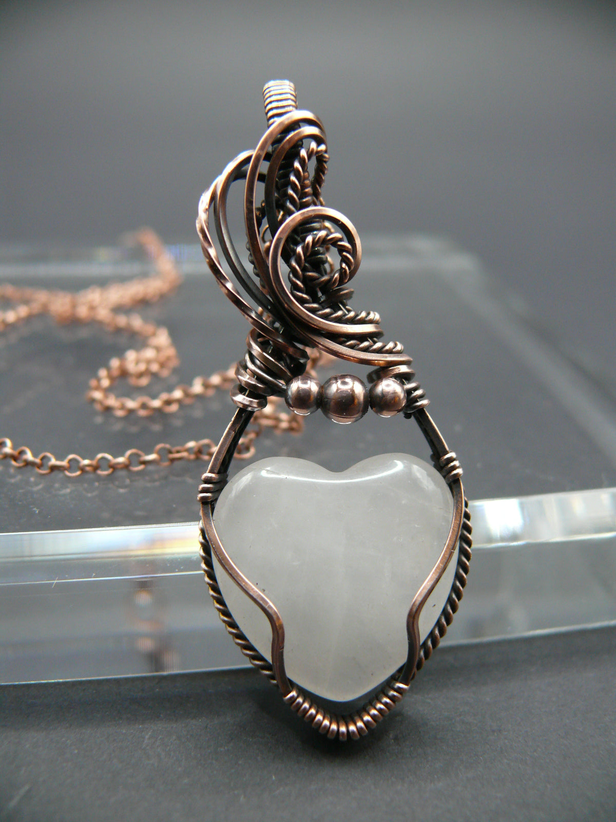 Heart shaped pink rose quartz gemstone pendant